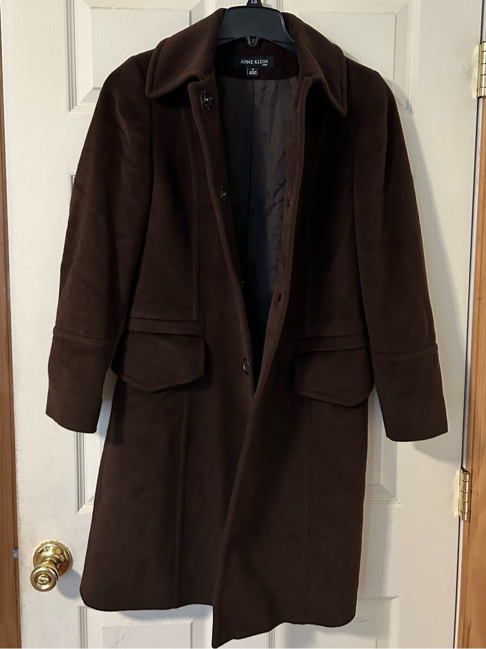 Anne Klein Women’s Chocolate Brown Long Wool-Blend Trench Coat size 4 - Picture 2 of 5